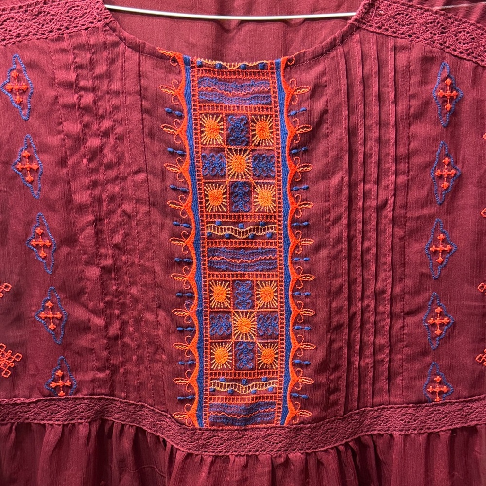 Altar'd State Maroon And Orange Patterned Blouse - image 4